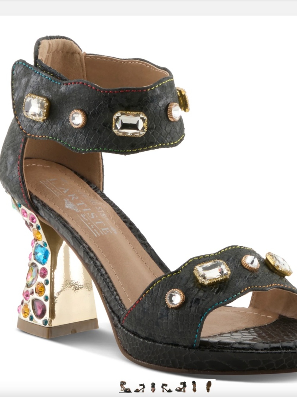 L’Artiste “Jewell” sandals. Size 36, very comfortable, black base, gold heel
